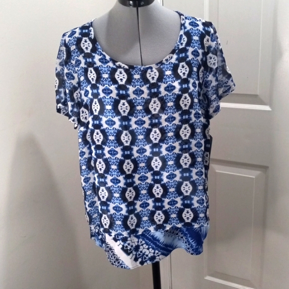 Dana Buchman Tie Dye Look 2 Tiered Top Sz L - Picture 2 of 9